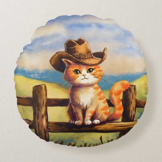 Watercolor Painted Cat Dad Rond Kussen (Voorkant)