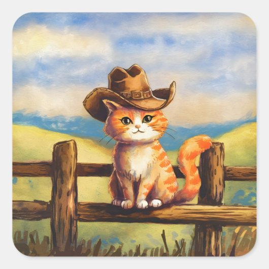 Watercolor Painted Cat Dad Vierkante Sticker (Voorkant)