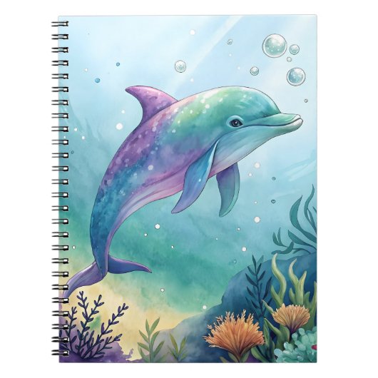 Watercolor painted dolphin notitieboek (Voorkant)