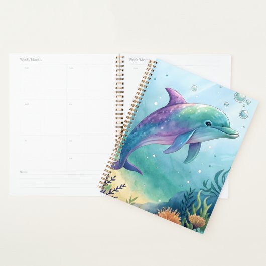 Watercolor painted dolphin planner (Display)