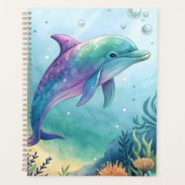 Watercolor painted dolphin planner