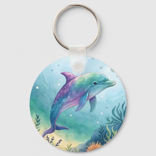Watercolor painted dolphin sleutelhanger (Voorkant)