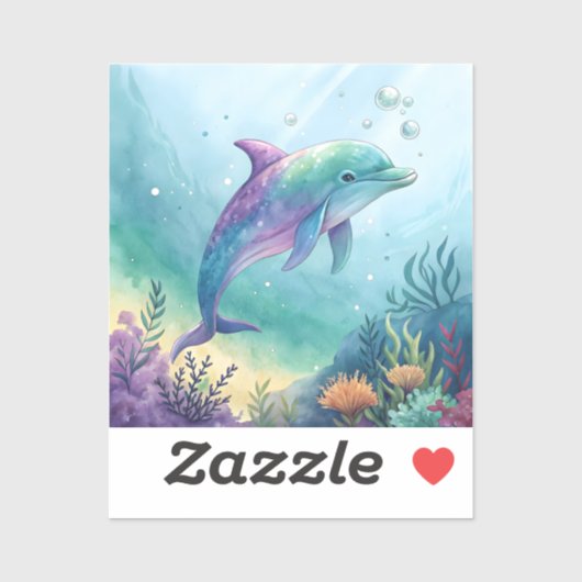 Watercolor painted dolphin sticker (Vel)