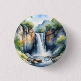Watercolor painted waterfall ronde button 3,2 cm