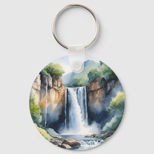 Watercolor painted waterfall sleutelhanger (Voorkant)