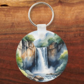 Watercolor painted waterfall sleutelhanger (Voorkant)