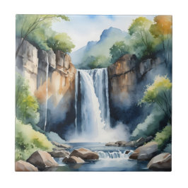 Watercolor painted waterfall tegeltje