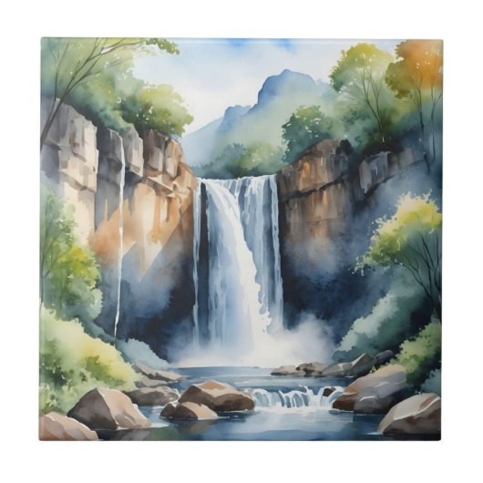 Watercolor painted waterfall tegeltje (Voorkant)