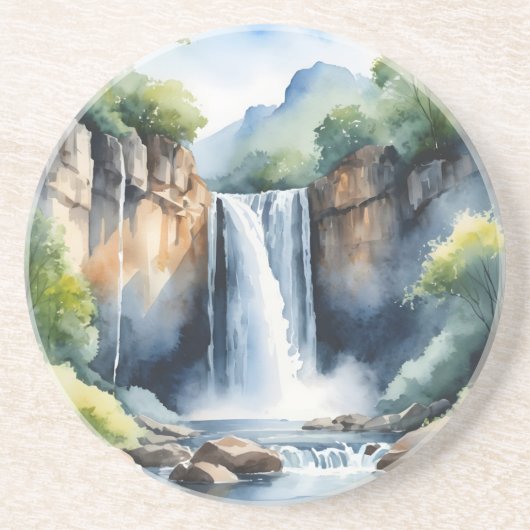 Watercolor painted waterfall zandsteen onderzetter (Voorkant)