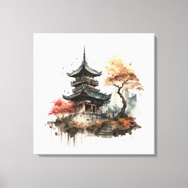 Watercolor painting style of a japanese temple canvas afdruk