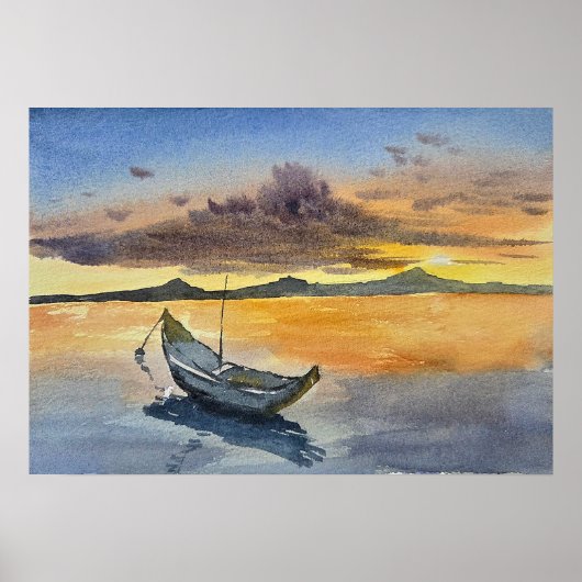 Watercolor Painting Sunset scene Poster (Voorkant)