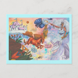 Watercolor Painting Unicorn Opal Fairy Dragon Fire Briefkaart