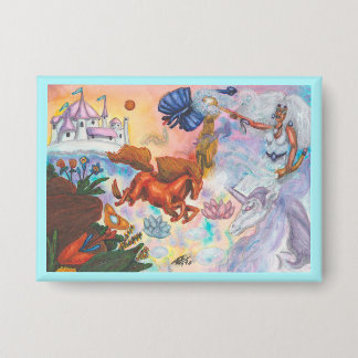 Watercolor Painting Unicorn Opal Fairy Dragon Fire Button