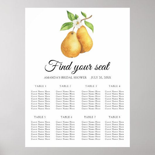 Watercolor pair pears Wedding seating chart Poster (Voorkant)