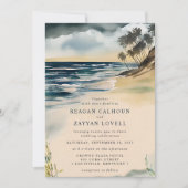 Watercolor Palm Tree Beach Mariage Invitation (Devant)