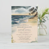 Watercolor Palm Tree Beach Mariage Invitation (Debout devant)