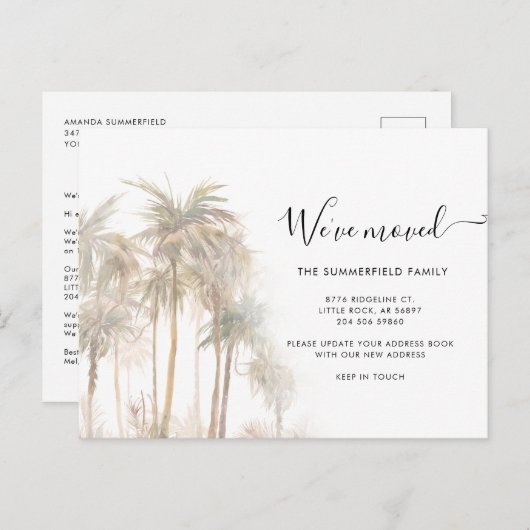 Watercolor Palm Trees Coastal Moving Aankondigingskaart (Voorkant / Achterkant)