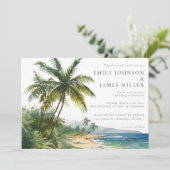 Watercolor Palm Trees Tropical Beach Wedding Kaart (Staand voorkant)