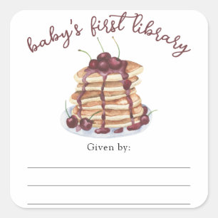 Watercolor Pannenkoeken Baby Shower ex-libris Vierkante Sticker