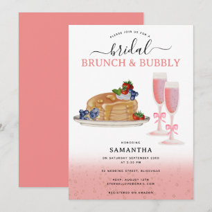 Watercolor Pannenkoeken Brunch & Mousserende Bruid Kaart
