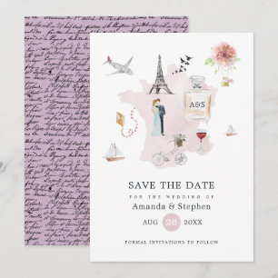 Watercolor Parijs Bestemming Trouw Monogram Save The Date