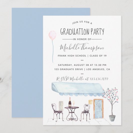Watercolor Paris Graduation invitation (Devant / Derrière)