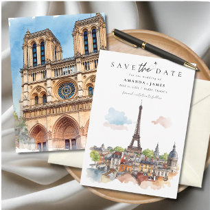 Watercolor Paris Skyline Save the Date in het Nede Kaart