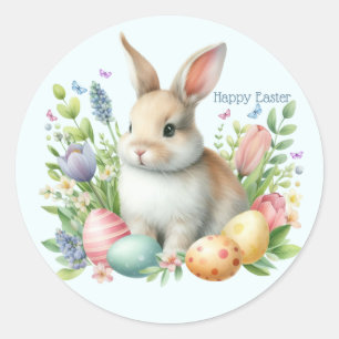 Watercolor Pasen Konijn Gepersonaliseerd Ronde Sticker