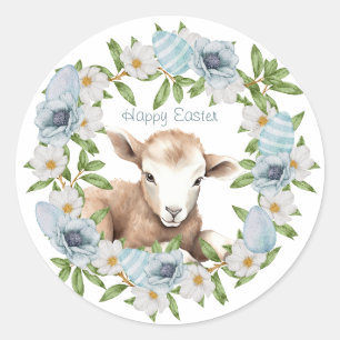 Watercolor Pasen Lam Met Naam Ronde Sticker