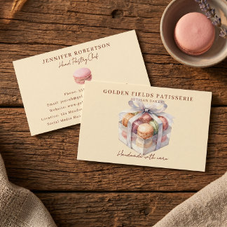 Watercolor Pastel Macaron Doos Patisserie Bedrijf Contactkaartje