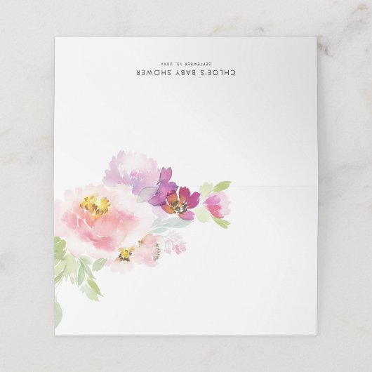 Watercolor Pastel Roze & Paarse Bloemen (Buitenkant ongevouwen)