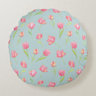 Watercolor Pattern with Delicate Pink Round Pillow Rond Kussen