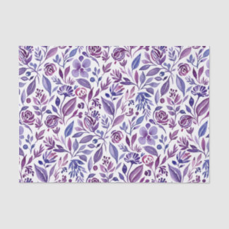 Watercolor Pattern with Purple Flowers and Leaves Tissuepapier