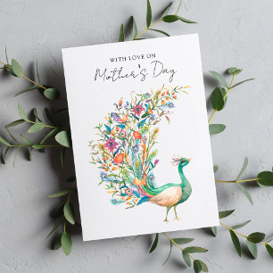 Watercolor Pauw Met Liefde Op Moederdag Feestdagenkaart