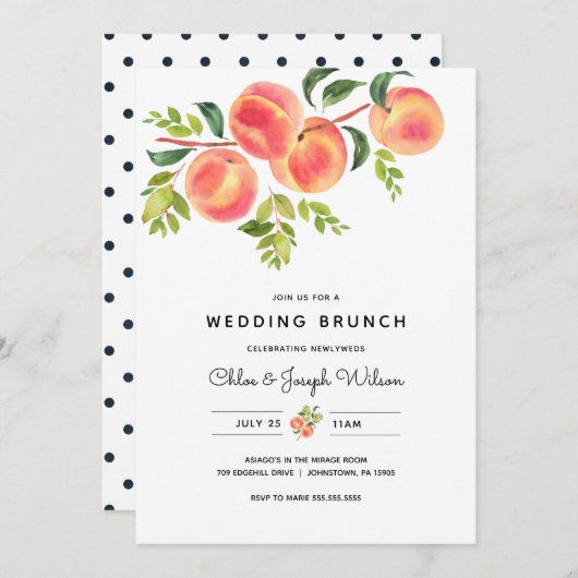 Watercolor Peaches Mariage Brunch Invitation (Devant / Derrière)