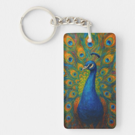 Watercolor Peacock Sleutelhanger (Voorkant)
