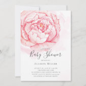 Watercolor Peonies Baby shower Invitation (Devant)