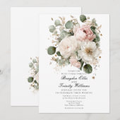 Watercolor peonies elegant wedding invitation (Devant / Derrière)