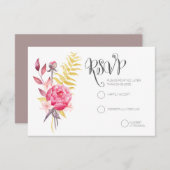 Watercolor Peonies Gold Wedding Cartes RSVP (Devant / Derrière)