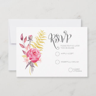 Watercolor Peonies Gold Wedding Cartes RSVP