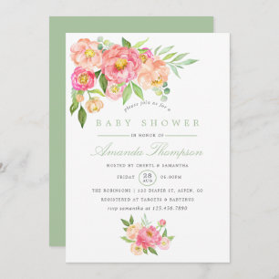 Watercolor Peony fleurs Baby shower invitation