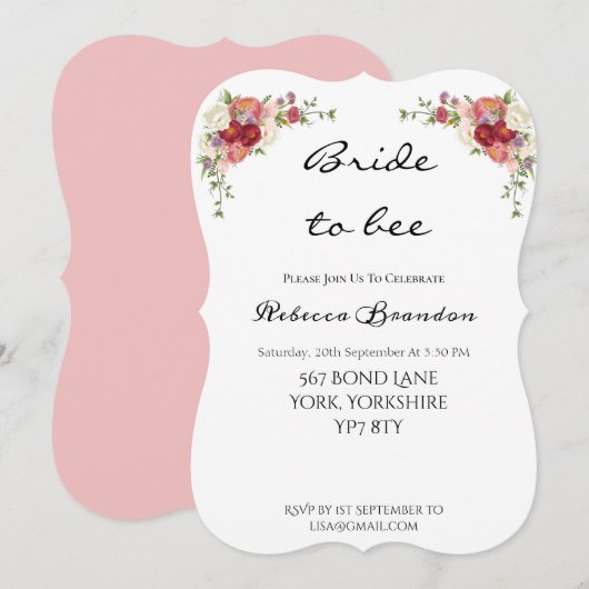 Watercolor Peony Floral Bridal Showeuse Invitation (Devant / Derrière)