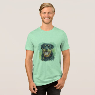 Watercolor Pet Rottweiler Portrait Tri-Blend Shirt