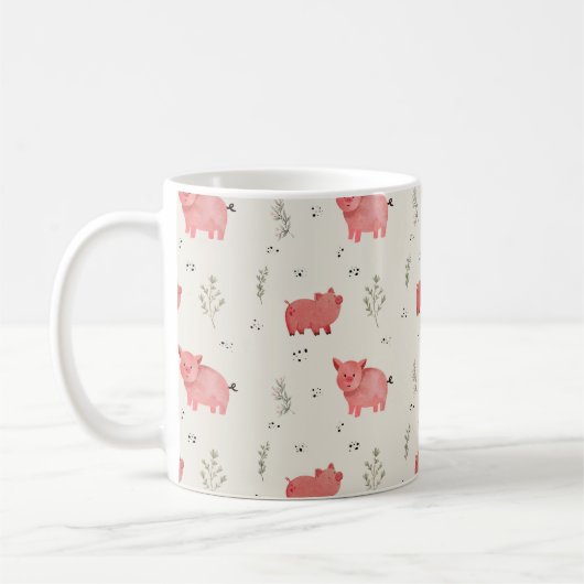 Watercolor Pigs And Flowers Seamless Pattern Koffiemok (Links)