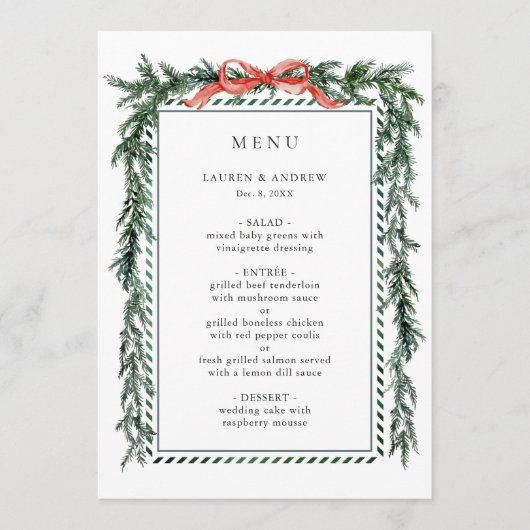 Watercolor Pine Garland Wedding Menu (Voorkant)