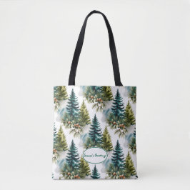 Watercolor Pine Pattern Elegant Winter Draagtas