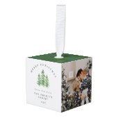 Watercolor Pine Tree Forest Christmas Photo Kubus Ornament (Voorkant hoekig)