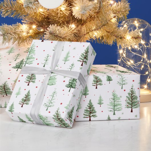 Watercolor Pine Trees Greenery Christmas Holiday  Cadeaupapier (Feestdagen)