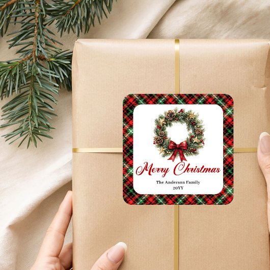 Watercolor Pine Wreath Christmas Sticker Design