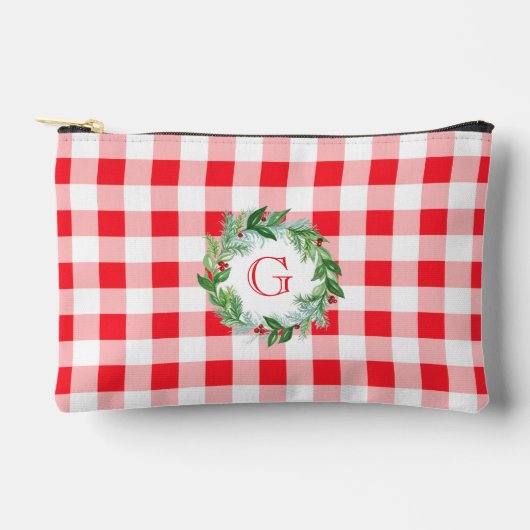 Watercolor Pine Wreath MONOGRAM Red Check Etui (Voorkant)